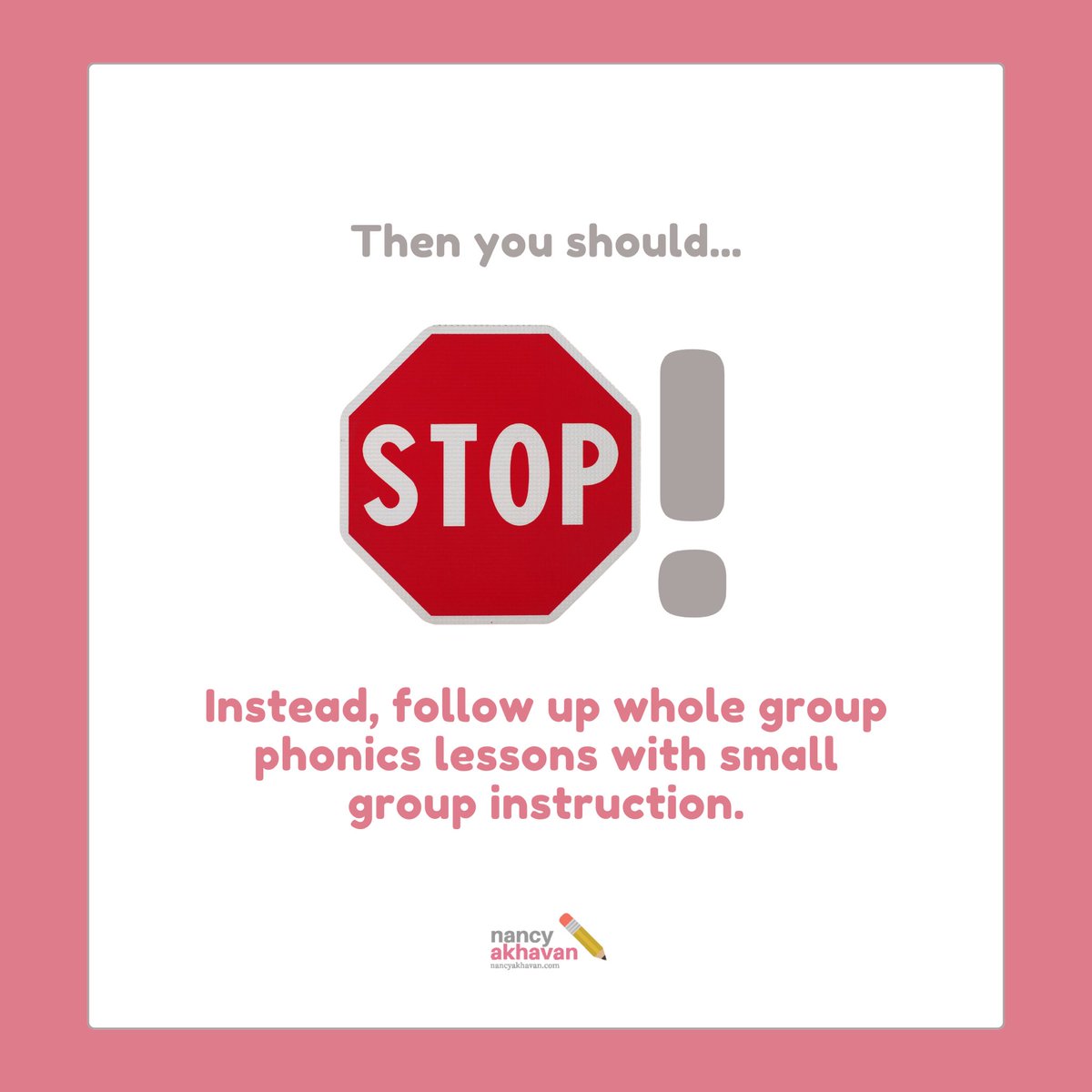 NancyAkhavan's tweet photo. Only teaching phonics in a whole group setting? Then STOP! 

Swipe to read more about the importance of small-group instruction in the classroom when it comes to teaching phonics! https://t.co/NOpWvPLdPN