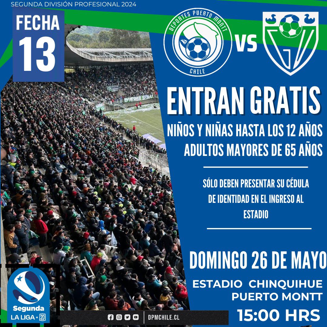 ¡Aviso! Cuéntele a todo el mundo que niños/as y adultos/as mayores entrarán GRATIS al Chinquihue 🏟️

No hay excusas para ser parte de este gran duelo 🇳🇬

#VamosPuerto 🤍💚