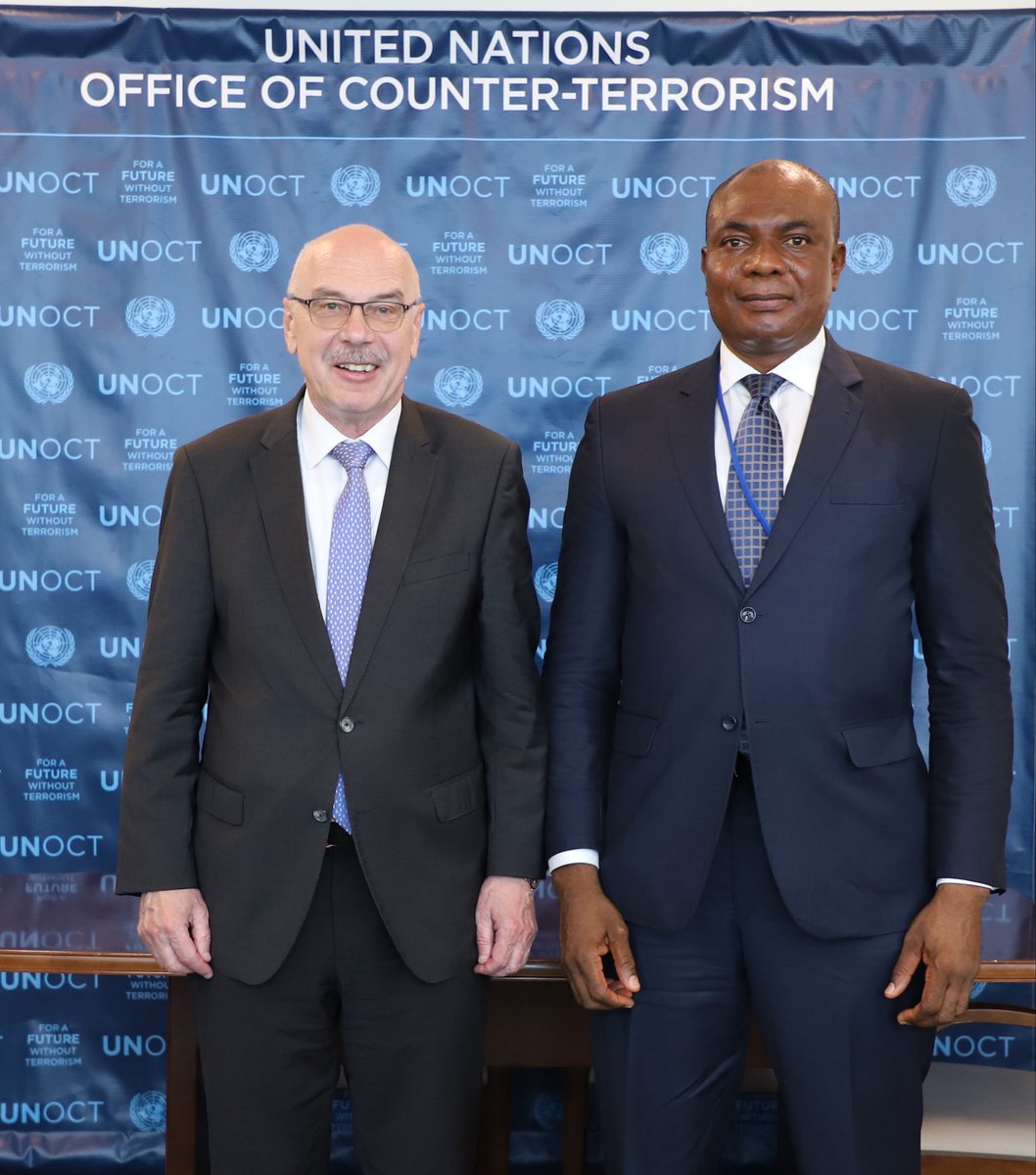Mr. Syndoph Endoni, Chargé d'Affaires of the Permanent Mission of #Nigeria, paid a courtesy visit to USG Voronkov to thank him for @UN_OCT's support to 🇳🇬in organizing the High-Level #AfricaCTMeeting & looked forward to working closely together in implementing the 'Abuja Process'