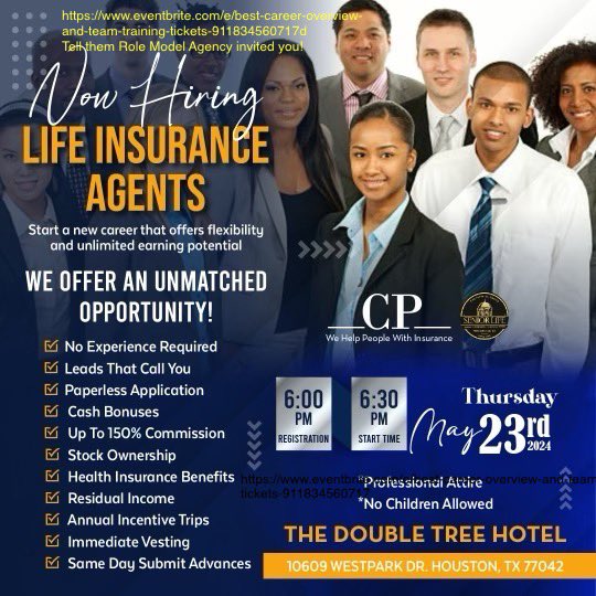rolemodelagent's tweet image. Want more income in less time? Come meet our Million Dollar Mentor &amp;amp; Local Leaders for an Unmatched Opportunity! 
eventbrite.com/e/best-career-… say you’re  invited by Role Model Agency Financial! Thurs 5-23 6p CST Registration 6:30p Overview Doubletree Hotel 
10609 Westpark Dr Houston