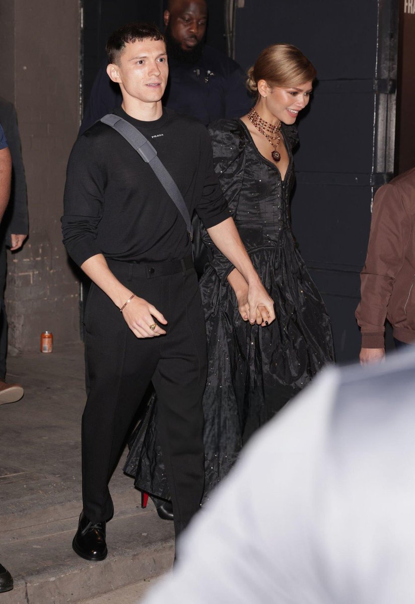 Tom Holland and Zendaya are seen leaving The Duke of York's Theatre after a 'Romeo and Juliet' press night in London, England.