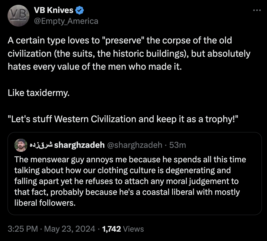 This is a very bad and inaccurate reading of my views. Not only do I frequently link aesthetics to politics and culture, but I think things are improving in all these areas. I will explain in this thread. 🧵