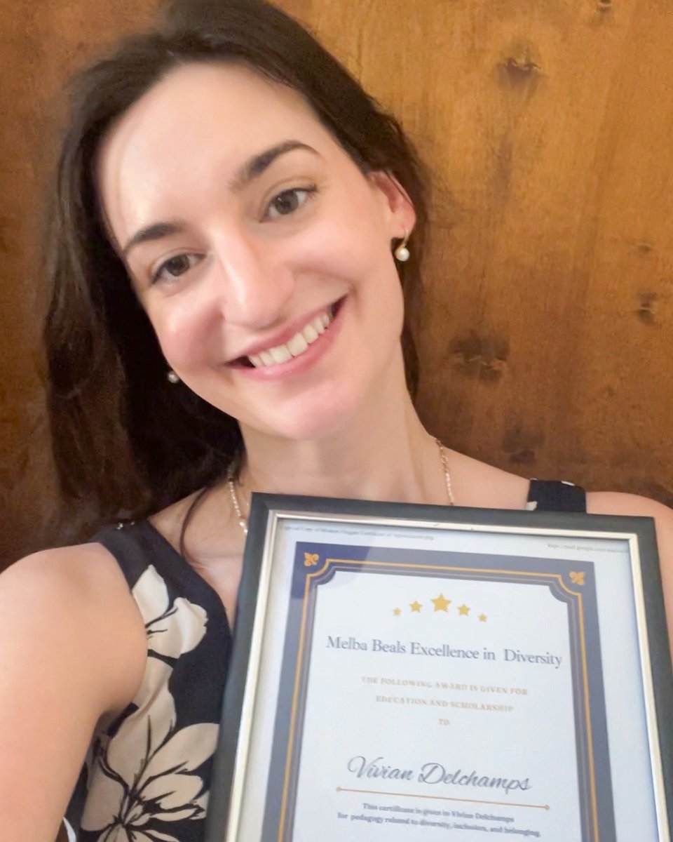 VivianPhDancer's tweet photo. So grateful to have been awarded the Melba Beals Excellence in Diversity for Education and Scholarship and a Murmuration Award from the Office of Diversity, Equity, and Inclusion @DominicanCANews ❤️ Thank you first and foremost to Melba Beals for your incredible work! https://t.co/RI7J46xK7E