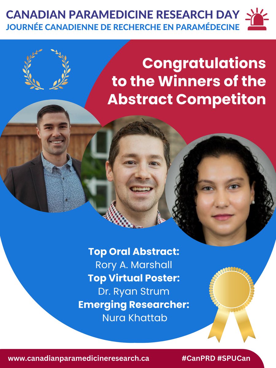 Congratulations to our Abstract Winners!!! Speaker recordings will be available May 31, 2024, you can view them on our website canprd.ca #CanPRD #SPUCan #Paramedicine #ParamedicineResearch