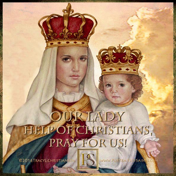 Our Lady Help of Christians, pray for us!  John Chrysostom was the first person to use this Marian title in year 345 A.D. John Bosco also propagated the devotion of Mary, Help of Christians. bit.ly/3QEHQDZ