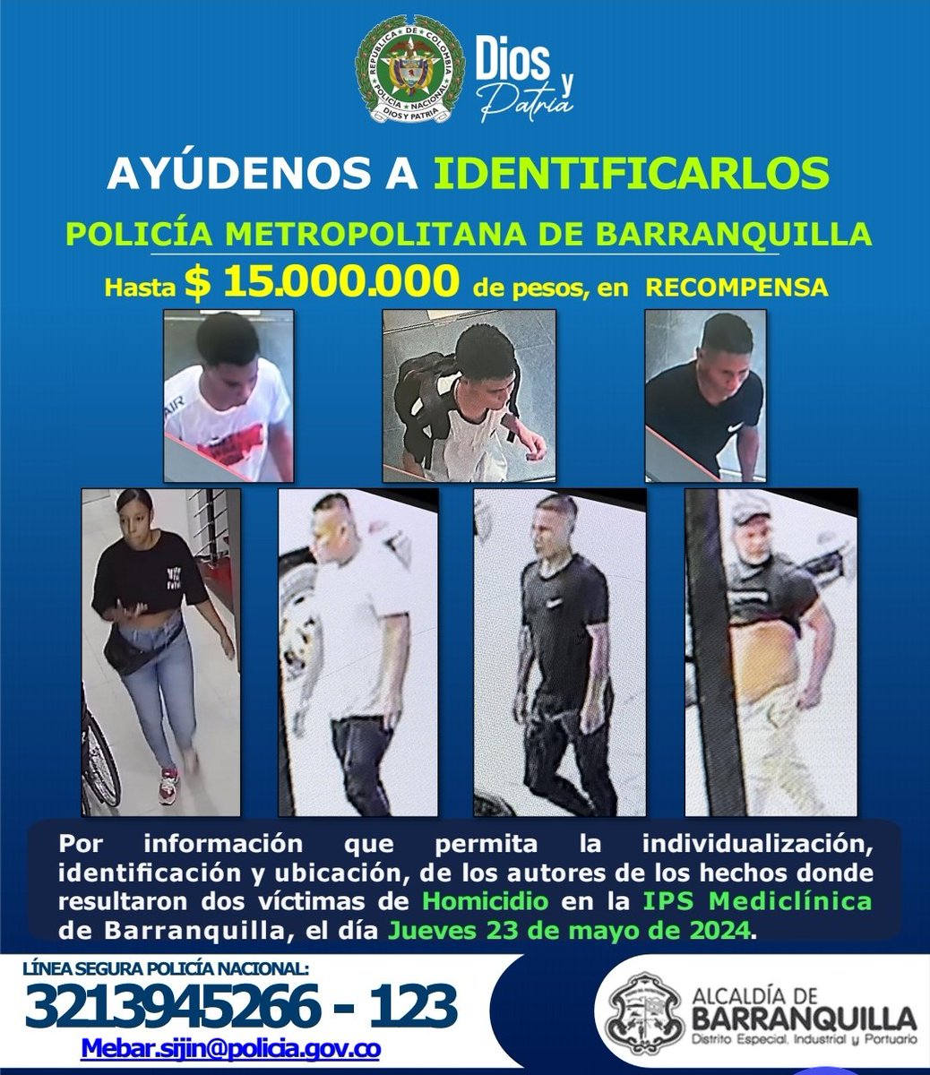 Los sujetos que son buscados por la Policía por la incursión sicarial en una clínica en el norte de Barranquilla