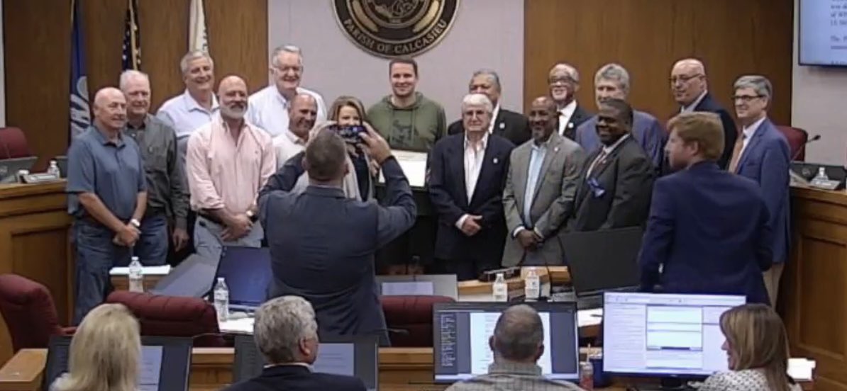 Incredibly thankful to the @calcasieugov for recognizing and honoring the Cowboys and head coach @wwademcneese at Thursday night’s meeting for their record-breaking and memorable season. Looking forward to ‘24-‘25!!! #GeauxPokes #BayouBandits