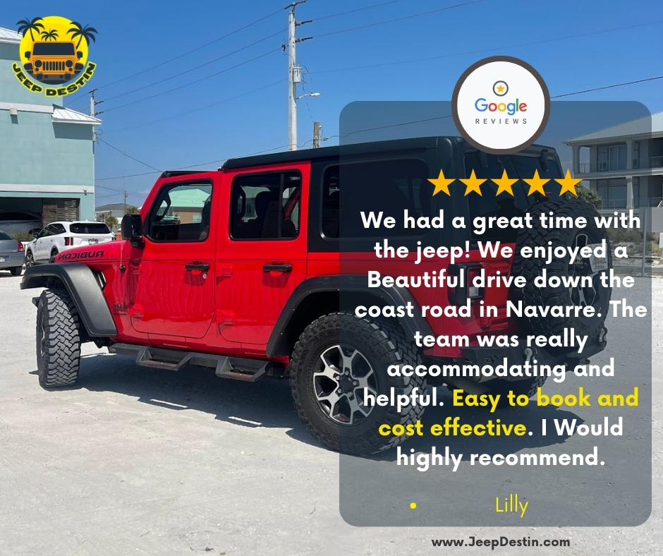Ready to join the ranks of happy customers? Explore our 5-star reviews and see why we're top-rated! 🌟

Book now 🌐 jeepdestin.com
.

 #HappyCustomers #jeepdestin #jeeprentals #carrentals #jeeplife #destin #crabisland #memorialday