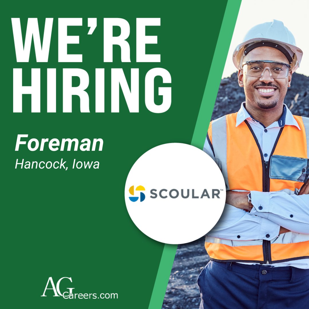 .@TheScoularCo is #NowHiring a Foreman! 

This role will identify and communicate to Superintendent any priority projects or problems.

Submit your application on #AgCareers: ow.ly/nb0c50RSps5