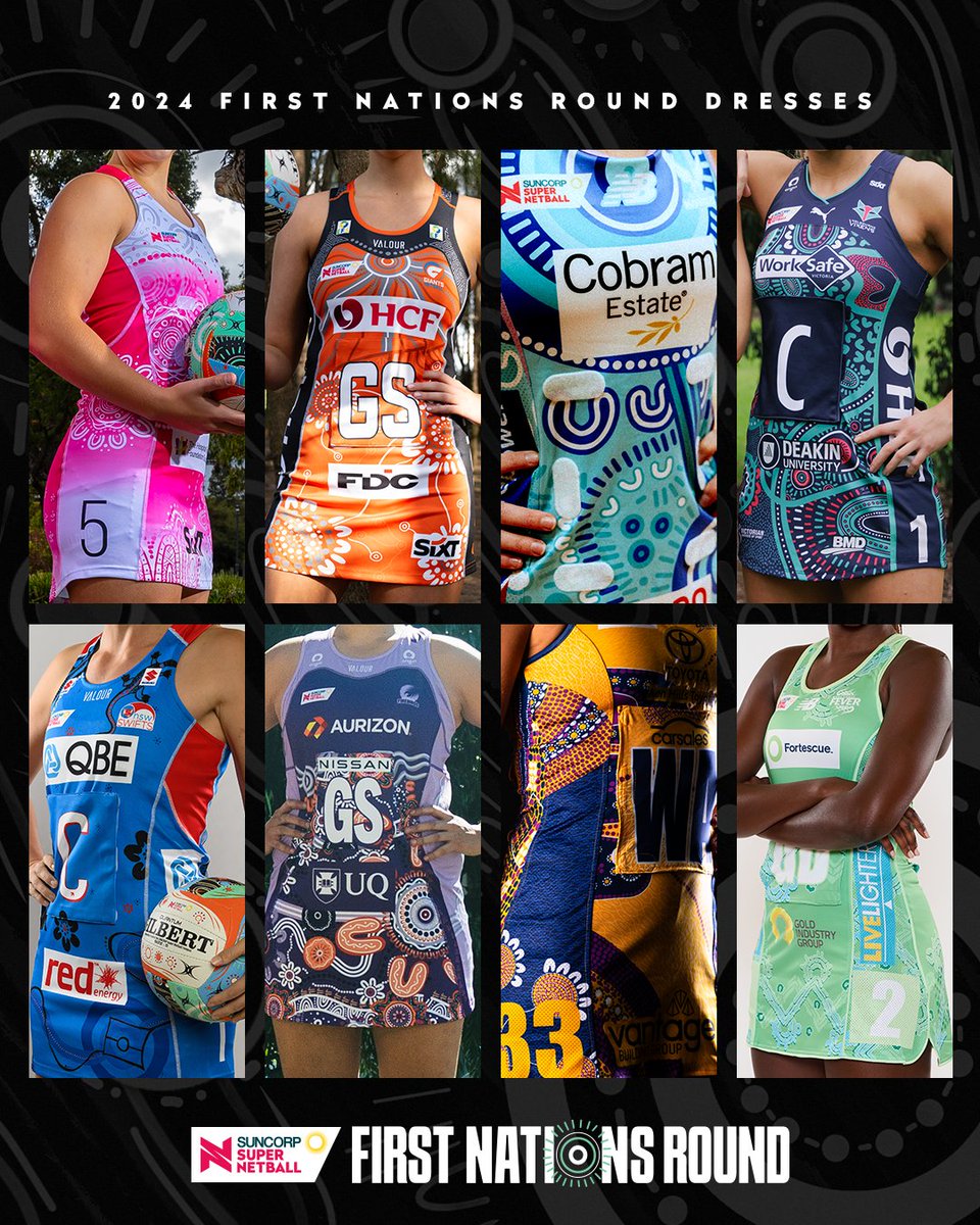 SuperNetball's tweet photo. Incredible and unique designs each telling a story of their own.

Check out the story behind each First Nations Round dress design 👉 https://t.co/V9bTJPOkT8 https://t.co/Ki9D9xlKR6