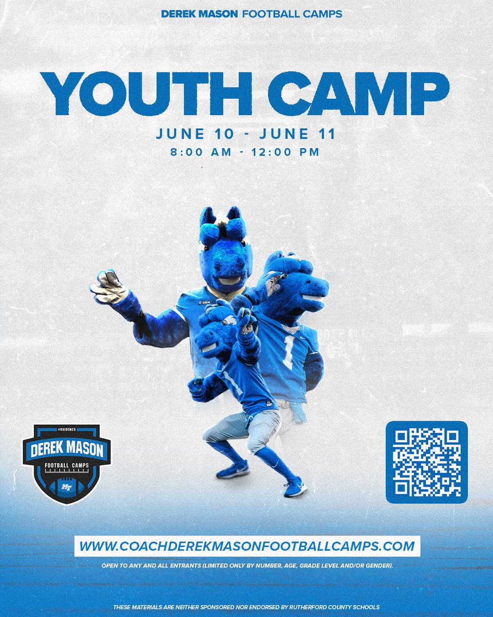 Blue Raider Nation❗️

Don’t miss out on this year’s youth camp🏈

#BoroBuiltMiddleMade | #DerekMasonCamps2024