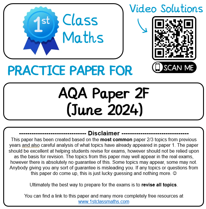 AQA 2F! Get this printed! You can tell students the video will be live at the weekend to check their answers. Special thanks to @MathsCave @MathsImpact @CoralLeaAtkins for doing a nightshift check of this for me. 💙💙💙 1stclassmaths.com/_files/ugd/9f3…