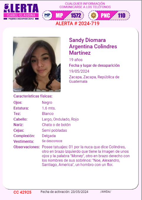 #AlertaIsabelClaudina 🚨 Ayúdenos a encontrar SANDY DIOMARA ARGENTINA COLINDRES MARTÍNEZ Cualquier información comunicarse al teléfono 📞 1572 Gracias por difundir esta información❗