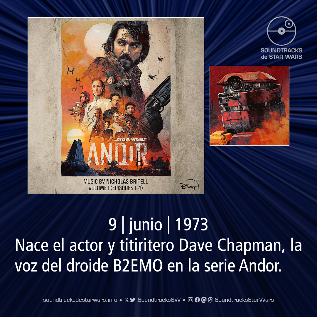SoundtracksSW's tweet image. El 9 de junio de 1973 nace el actor y titiritero Dave Chapman, la voz del droide B2EMO en la serie Andor.

On June 9, 1973, actor and puppeteer Dave Chapman, the voice of the droid B2EMO in the Andor series, was born.

#StarWars #DaveChapman #b2emo