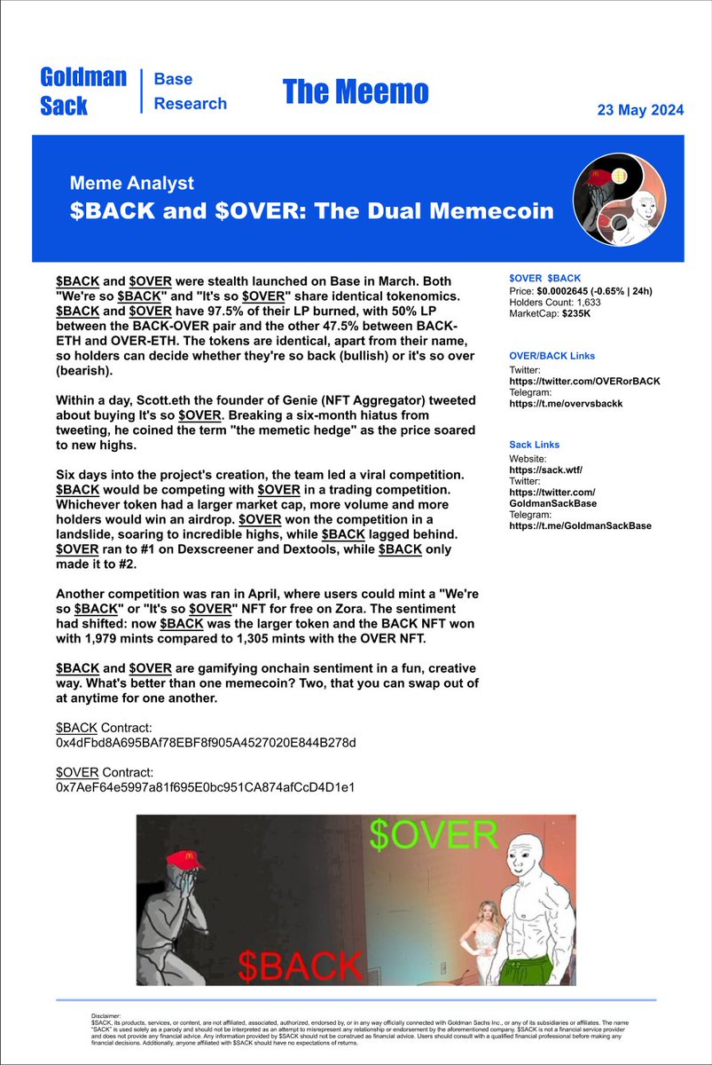 Back and Over Meemo (May 23rd)
@OVERorBACK 

$BACK and $OVER: The Dual Memecoin 

link.medium.com/EGs7QqOrQJb