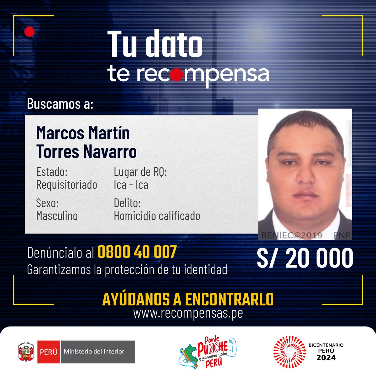 MininterPeru's tweet photo. 🔎 ATENCIÓN | Buscamos a estos prófugos de la justicia.

➡ Se ofrece hasta S/ 50 000 a quien brinde información sobre el paradero de estas personas.

📞 Llama al 0800 40 007.

👤 La identidad de los ciudadanos colaboradores es secreta.

#TuDatoTeRecompensa https://t.co/rO8gzTslek