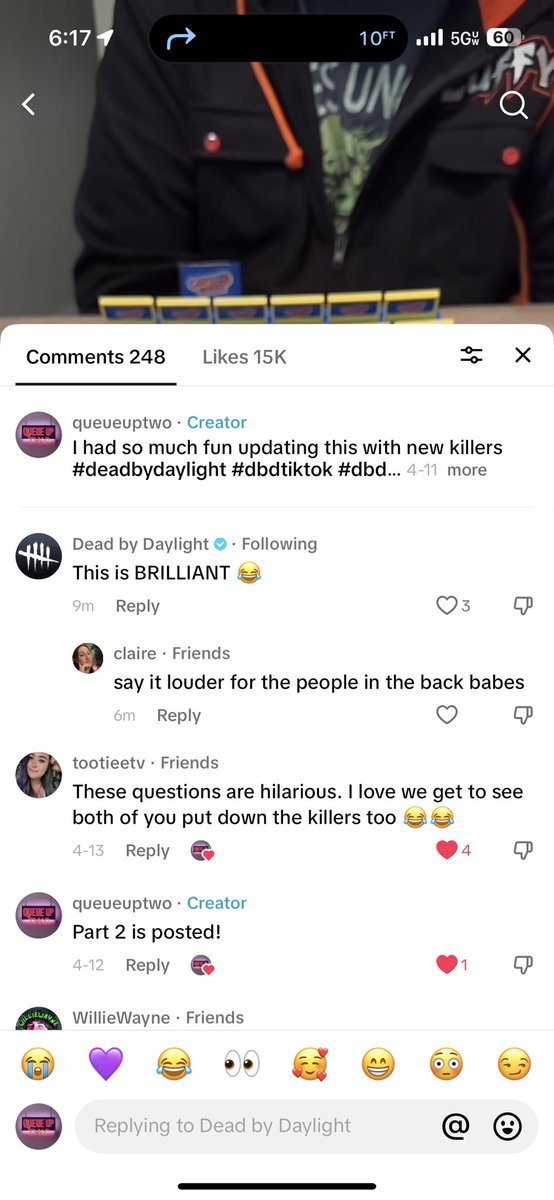 queueuptwo's tweet image. THE DBD TIKTOK ACCOUNT COMMENTED ON OUR TIKTOK OMG