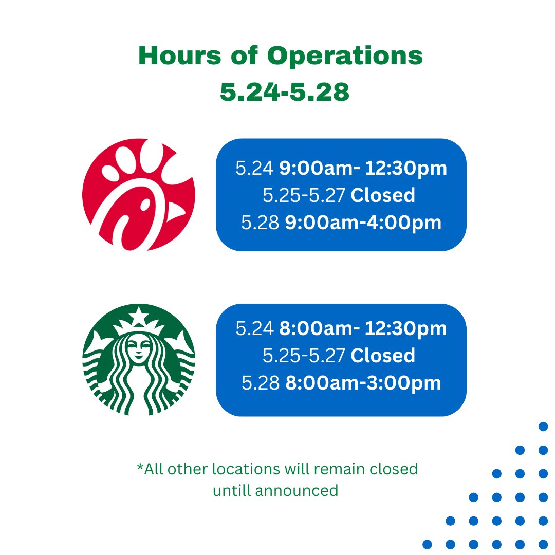 Hey there Islanders! We have a few hours of operation updates for you as we observe Memorial Day. Stay safe this weekend and we will see you Tuesday!