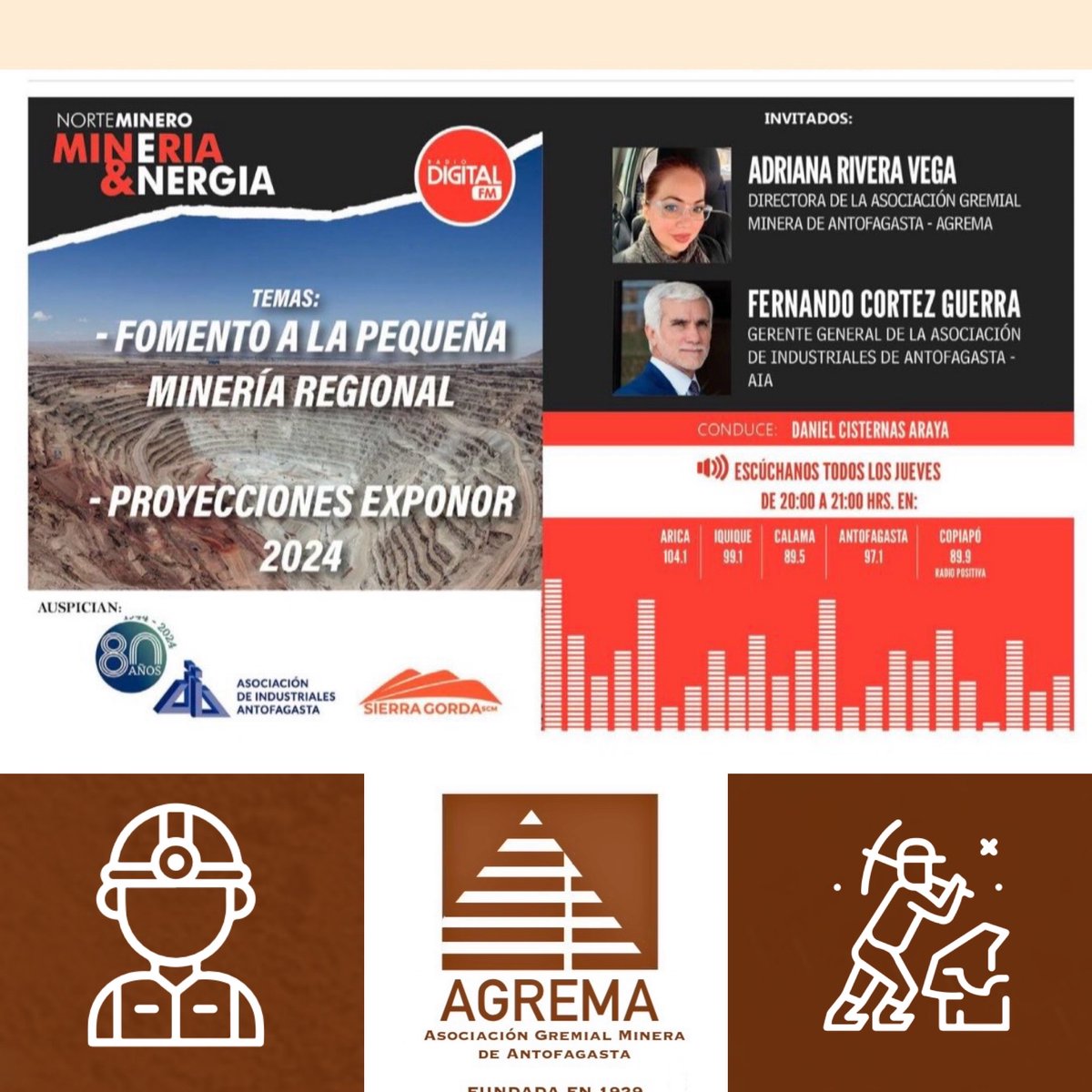 agremantof's tweet photo. Sintoniza hoy a las 20:00 hrs Radio Digital FM y escucha a nuestra directora Adriana Rivera hablar sobre la pequeña minería. #digitalfm #pequeñaminería #entrevista #mineria https://t.co/qeYl4CBx7c
