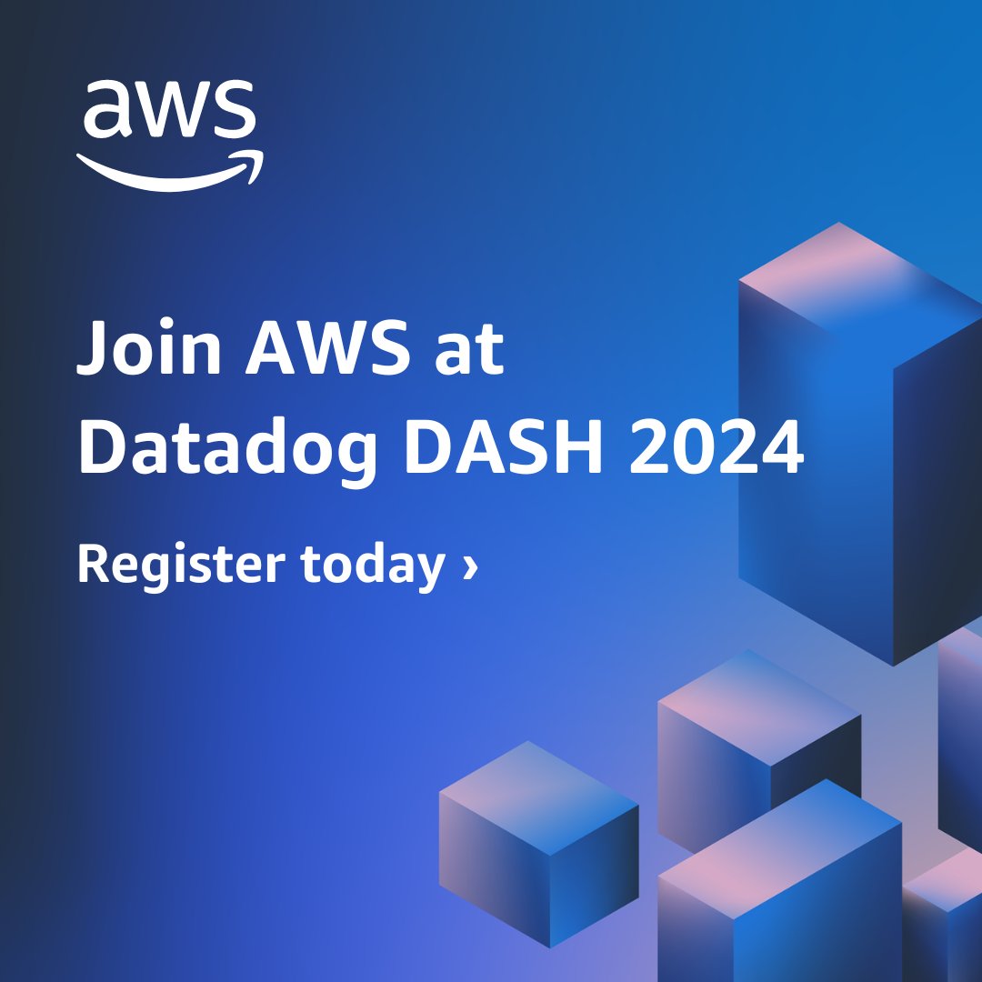 🎉 🐶 Join #AWS at @datadoghq #DASH2024 for a variety of live demos & expert talks on #observability, #monitoring, & #generativeAI. Register today & learn how you can claim a free event pass, compliments of AWS: 🥳 🔗 go.aws/4by3aUg