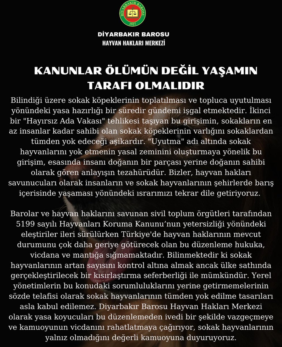 dbhayvanhaklari's tweet photo. Kanunlar, ölümün değil yaşamın tarafı olmalıdır… https://t.co/hZQ7LLxczH