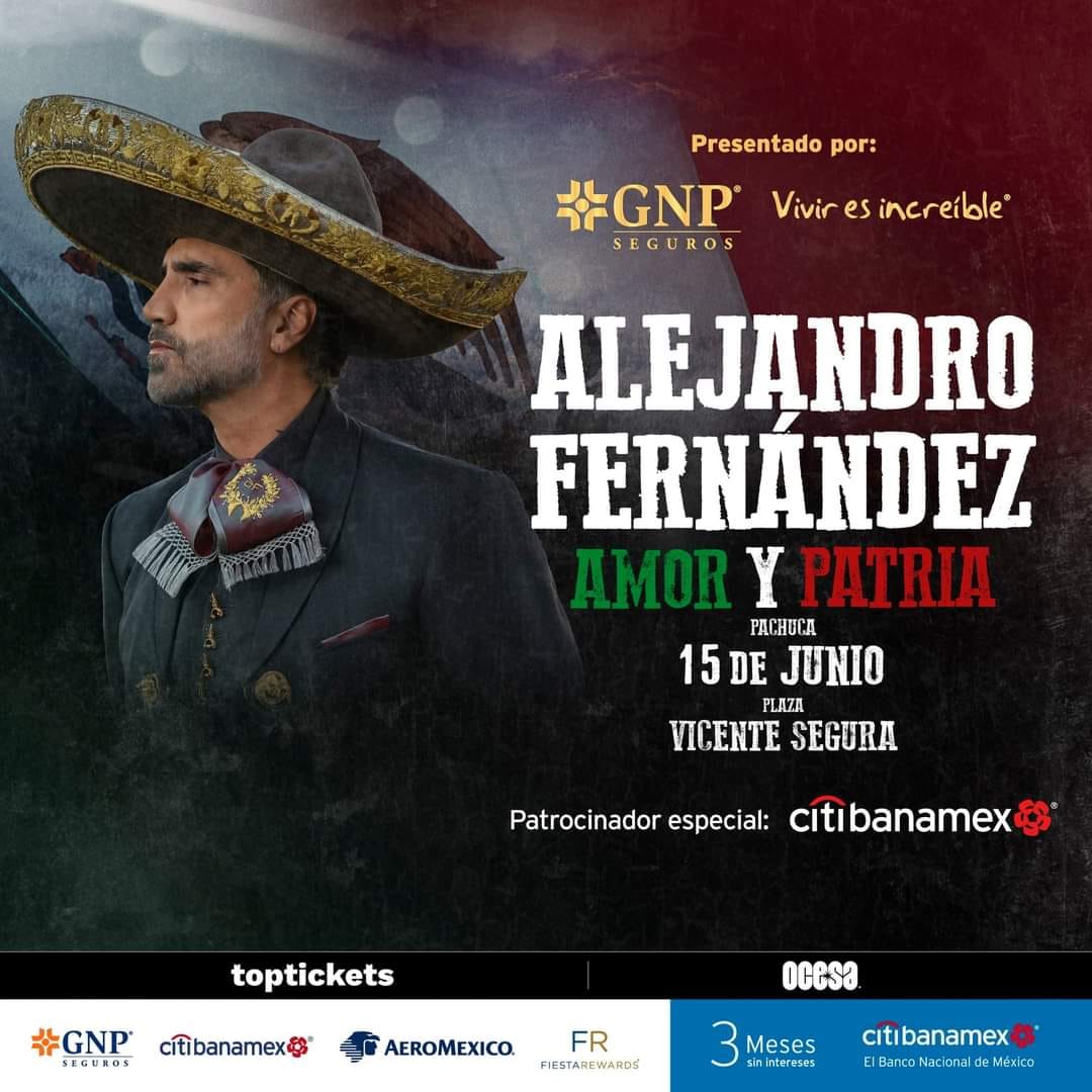 🎤 Disfruta de una noche cargada de pasión, ritmo y el inconfundible estilo del legendario Alejandro Fernández Adquiere tus boletos ahora en: toptickets.com.mx #Viviresincreíble #Pachuca #alejandrofernandez @alexoficial