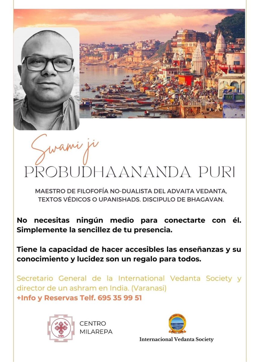 Viernes, 24 de mayo tendremos en el @patiodelasculturas  a  Sawamiji Probudhaanada Puri, secretario general de la internacional Vendata Society y director de un adhirámoos en India.  Estará a las 18:00h en el <a href="/CentroLoyLP/">centroloyolalp@gmail.com</a> 
<a href="/YumyDiazYumDiaz/">Yumy Díaz</a> <a href="/Direccion_ECCA/">Dirección Fundaciones ECCA</a>