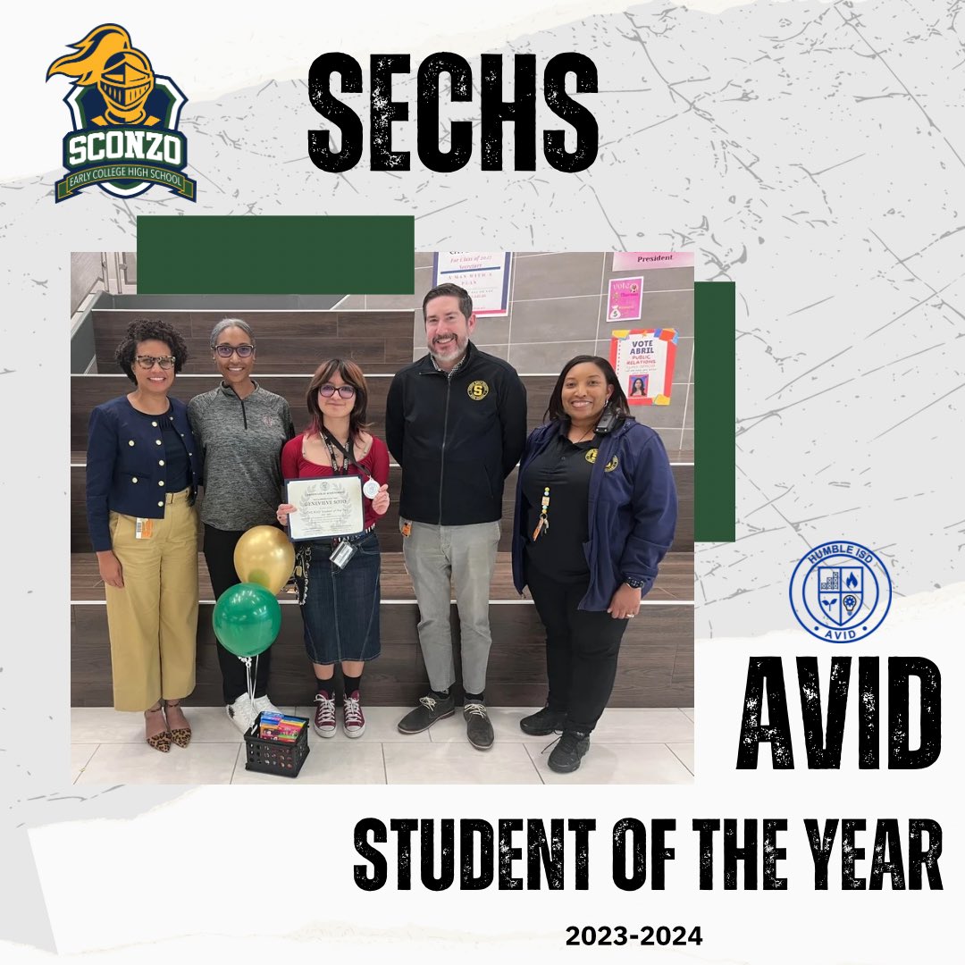 Congratulations to @HumbleISD_SECHS AVID Student of the Year, Geneveive. She is honest, hardworking, and courageous. We cannot wait to see where the qualities will take her senior year!