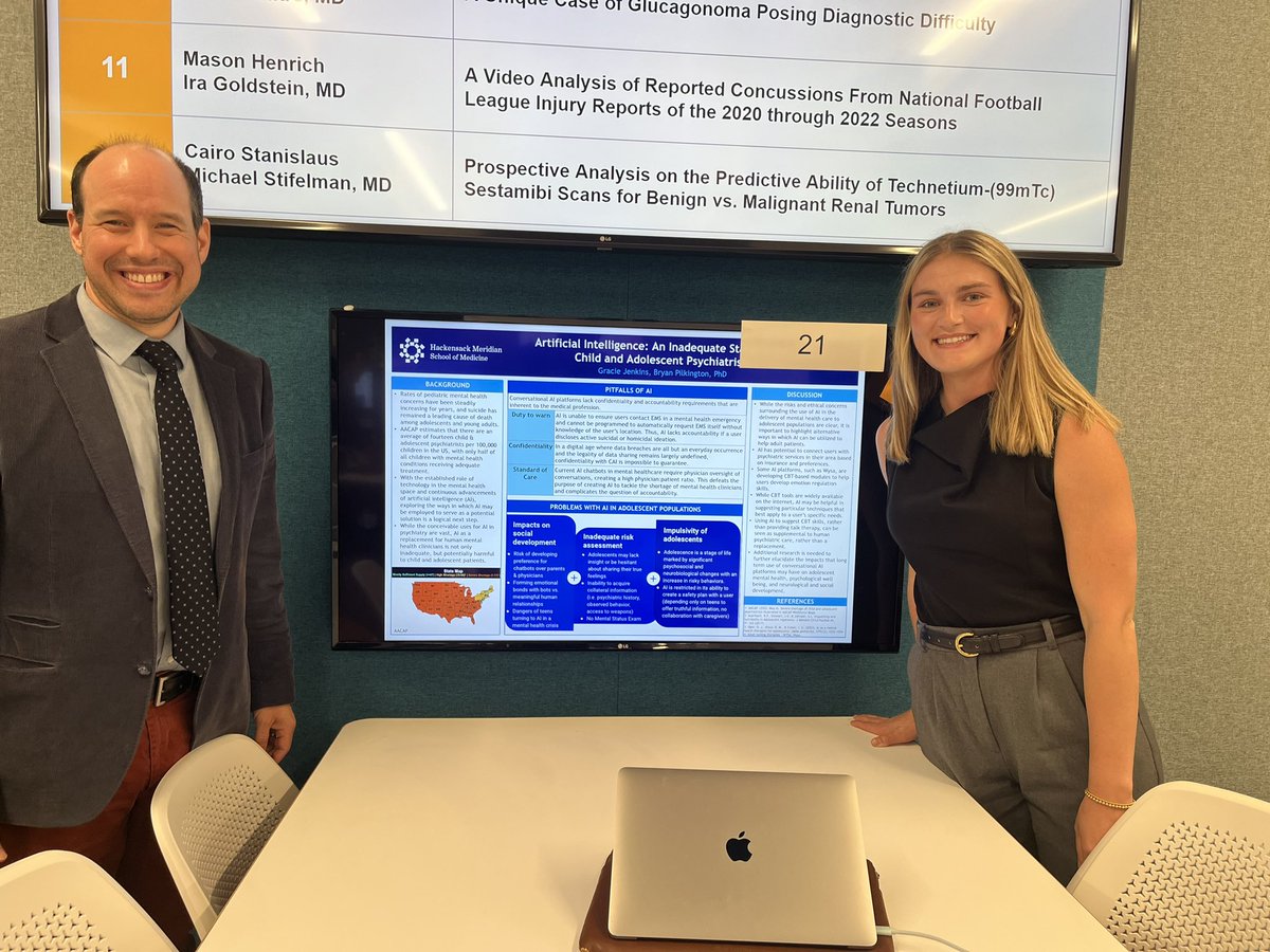 Continuing to reflect on the interesting and important #ethics projects presented by <a href="/HMHSchoolofMed/">Hackensack Meridian School of Medicine</a>  students at #MSRD2024.
The impact of #AI on #healthcare is becoming significant, and good work is needed to better understand how it will affect the most #vulnerable among us.