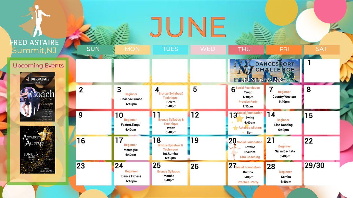 fadssummit's tweet image. 🌟 Our June calendar is out! 🌟 Take a look at all the fun classes we have in store for you. Can&apos;t wait to see you in them! 📅✨ #JuneFun #ClassSchedule #SeeYouThere