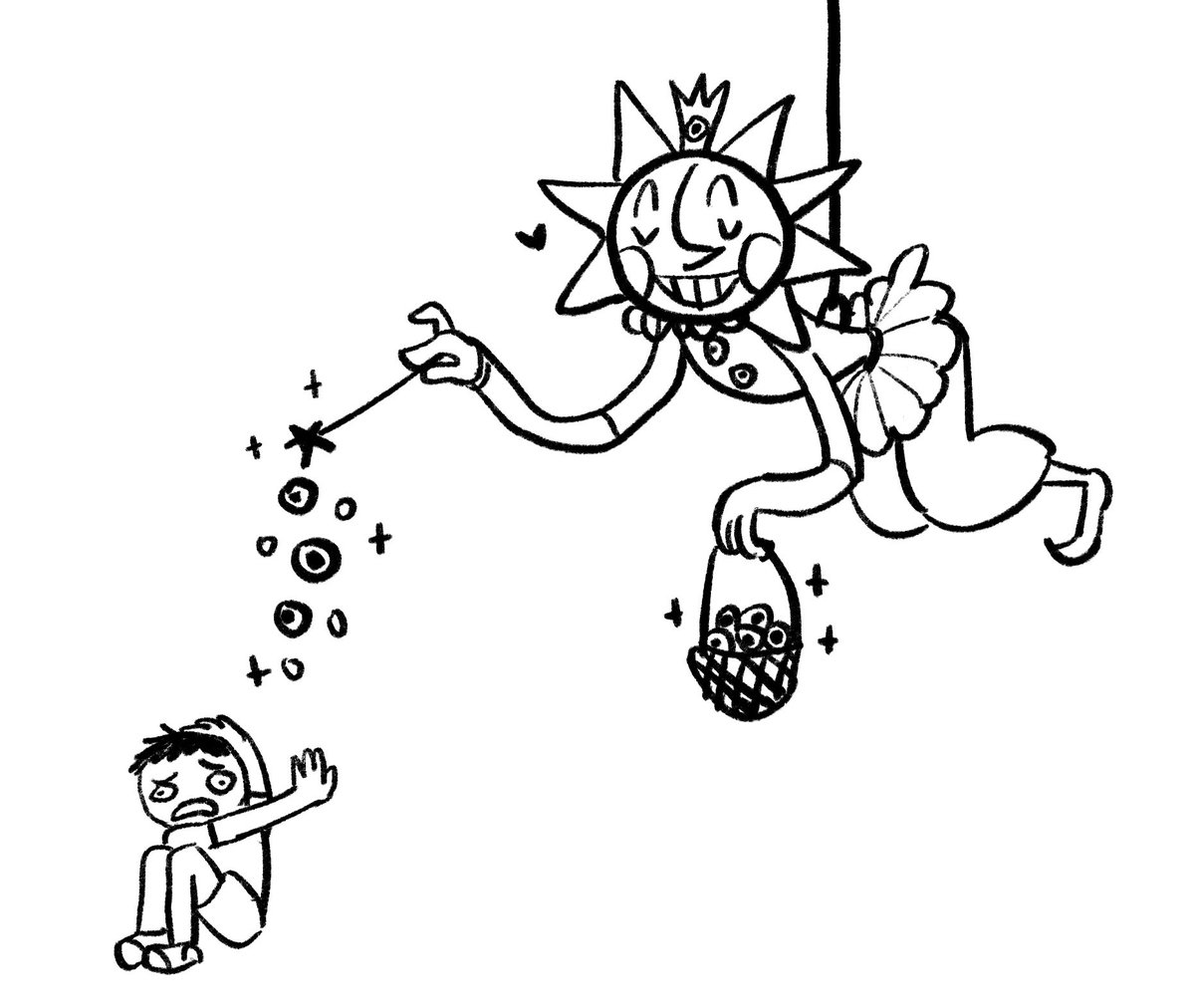 starlitbug's tweet image. In a dry spell art-wise... Have this silly doodle of Sun as the Googly Eye Fairy