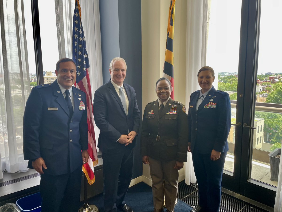 Every day is a good day to talk about supporting the @MDNG! But it’s an especially good day when you get to do it alongside Maj Gen Birckhead, Gen Dougherty, and Brig Gen Kremser. I appreciate them stopping by today to discuss our efforts to keep our Maryland Guard strong!