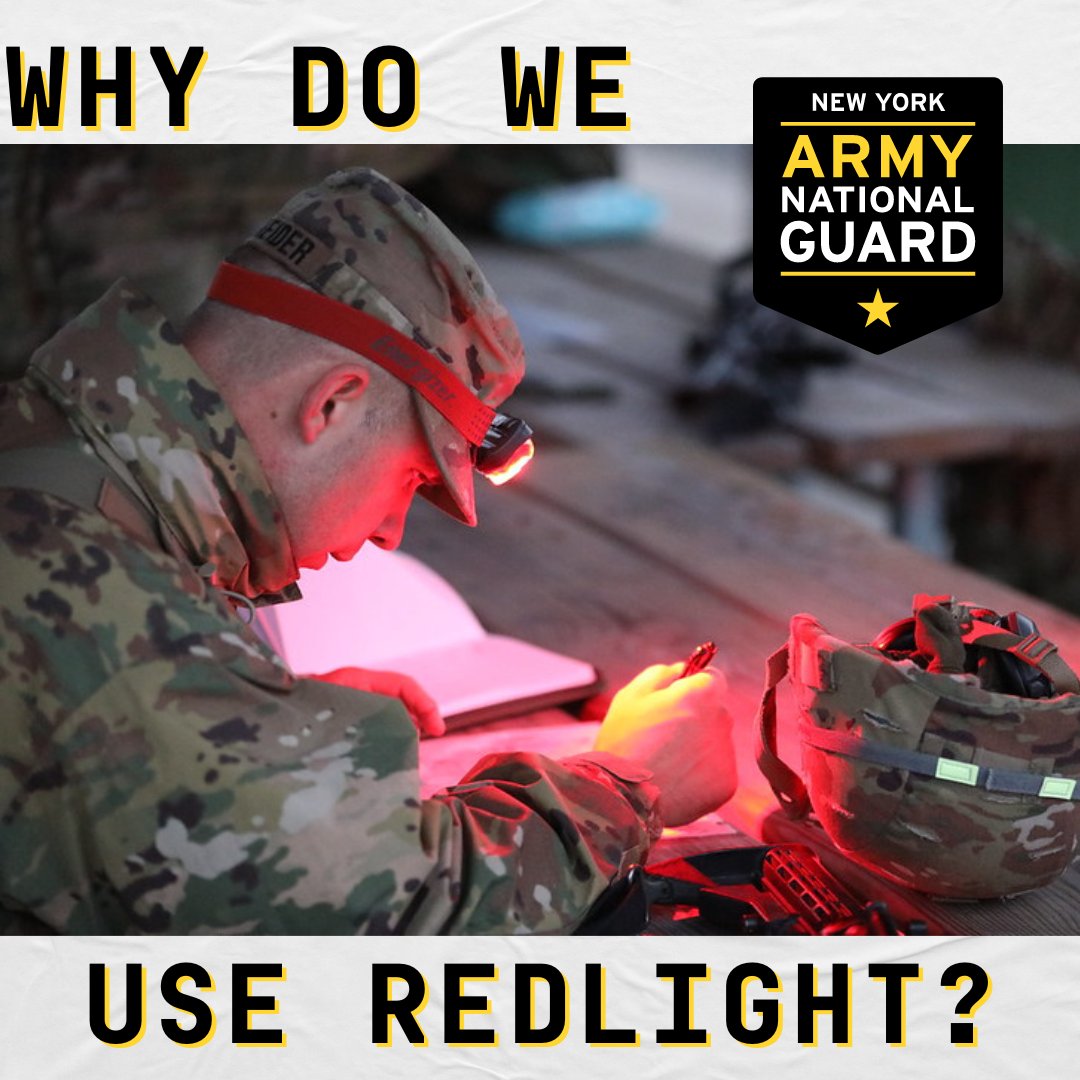 Trivia time!

There are a lot of different colors of light we could use - why, in the field, do our Soldiers normally use red lights? 

nationalguard.com/new-york
#GoGuard #Trivia #ArmyNationalGuard