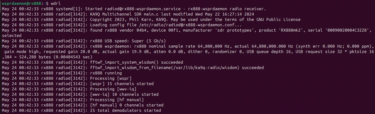 HB9VQQ's tweet photo. I am decoding #WSPR and #FST4W on 15 bands simultaneously with a #GPSDO enabled #RX888 #SDR and an i5-7200 running #Linux and #wsprdaemon exploring #hamradio #HFPropagation https://t.co/JNeUYrG1Ni
