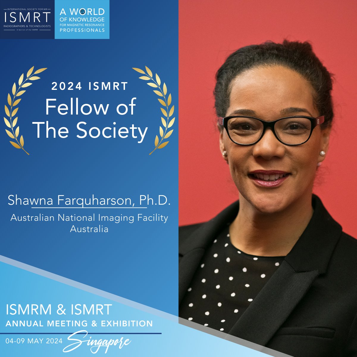 Congratulations again to 2024 ISMRT Fellow of the Society Award recipient, Shawna Farquharson, Ph.D.!

#ISMRT2024 #ISMRM2024 #ISMRT #ISMRM #MRI #MR #MagneticResonance #Singapore