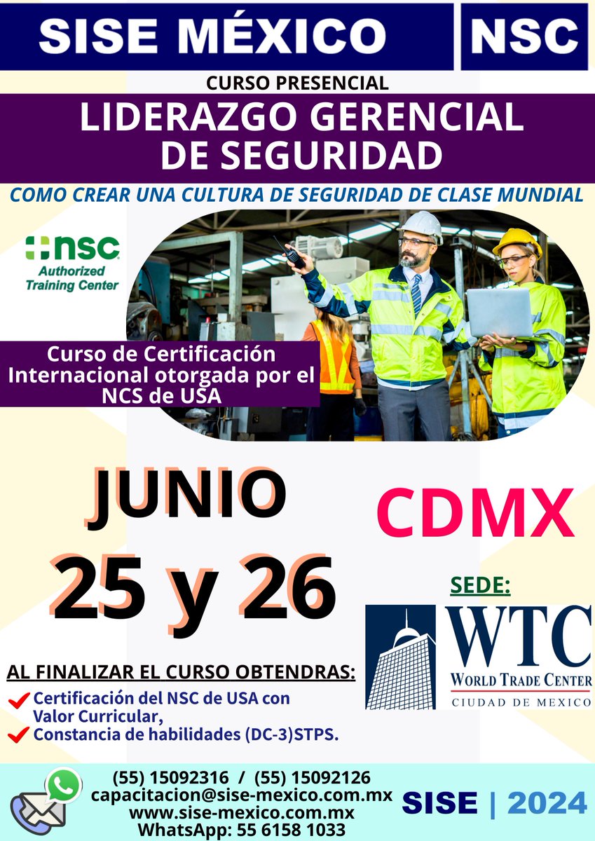 SISEMEXICO's tweet photo. No te pierdas este extraordinario taller de Liderazgo Gerencial de Seguridad y causa impacto en tu organización. #SISEMEXICO #NSC #STPS #CulturaDeSeguridad #SistemaDeGestion #SSO #SeguridadModerna #Liderazgo #GestionDeSeguridad https://t.co/rb3oWPv4WZ