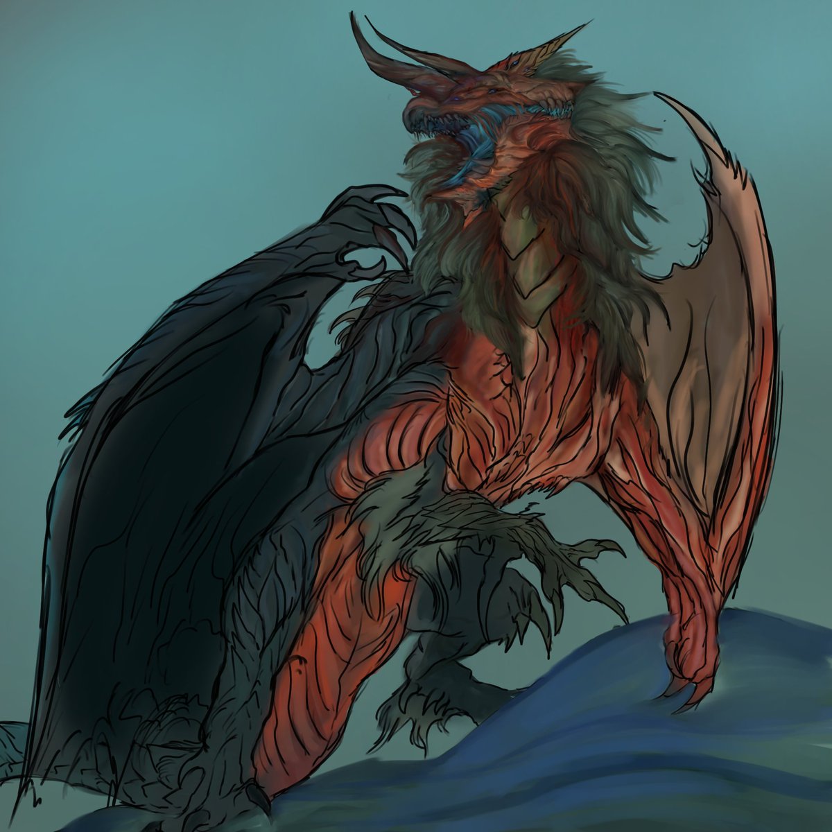 i still like this gore magala/zinogre mutation thing i did tbh maybe i shud make an actual art piece out of it 😭😭