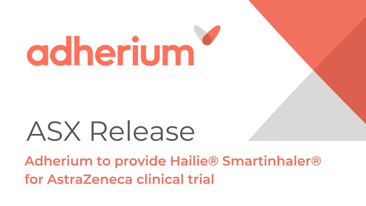 #Adherium is pleased to announce that AstraZeneca has selected its Hailie® Smartinhaler® platform for a clinical trial. This contract is valued at $1.1M over the course of the study. Read the ASX release: bit.ly/ADR-AZ-Trial $ADR #inhalers #digitalhealth #respiratoryhealth