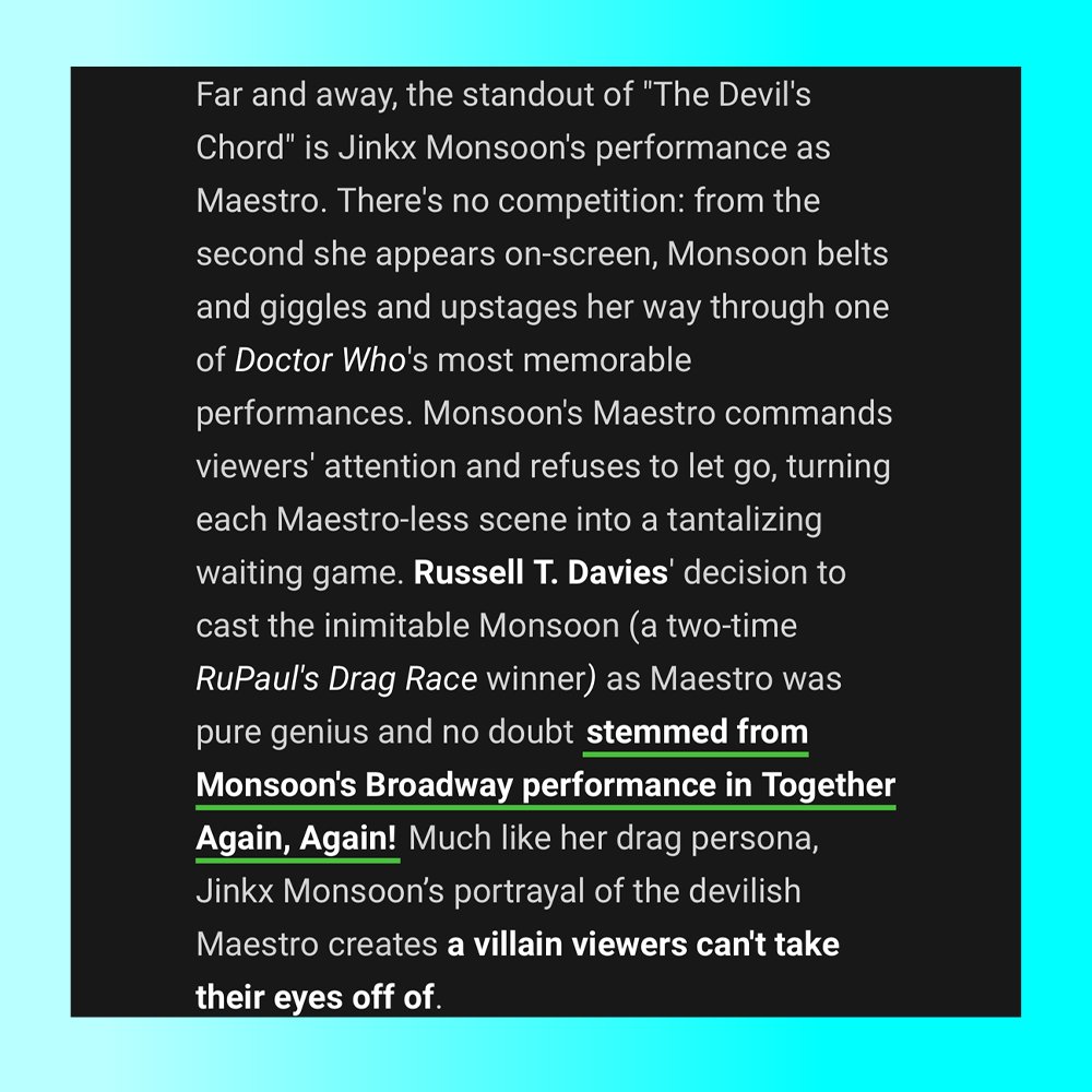 She may have only appeared in 1 #DrWho episode, but <a href="/JinkxMonsoon/">Jinkx Monsoon is Mary Todd</a> proves that a star will always shine! Read the full <a href="/Collider/">Collider</a> article to learn more about the episode and Jinkx's instantly iconic #Maestro.
Article-&gt; bit.ly/4awWyEv

#PEGpresents #JinkxMonsoon #DragRace