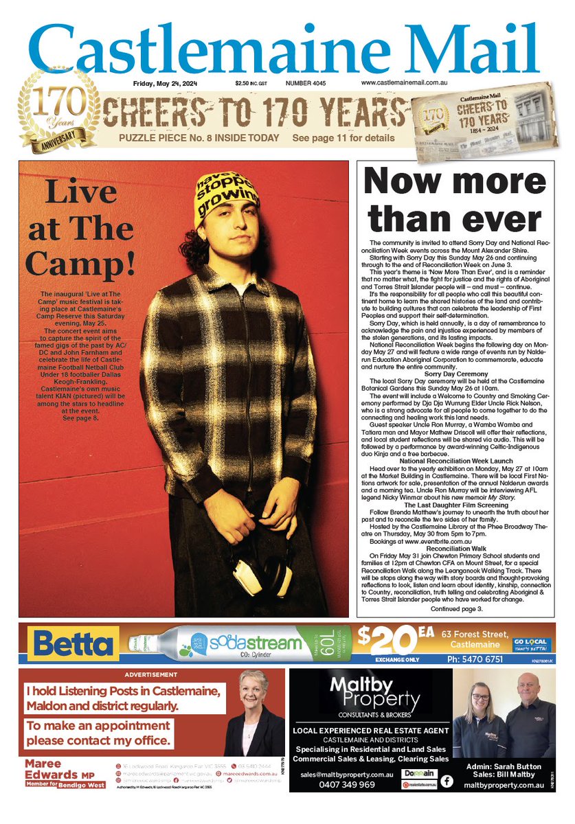 CastlemaineMail's tweet photo. New edition out today - read online at https://t.co/PVds5wWc2N 

⚡️Broiler farm proposal threat to Rail Trail development
⚡️Distinguished Gentlemen raise $20,393
⚡️Carman’s Tunnel remains closed https://t.co/A7Mg98Bl8a