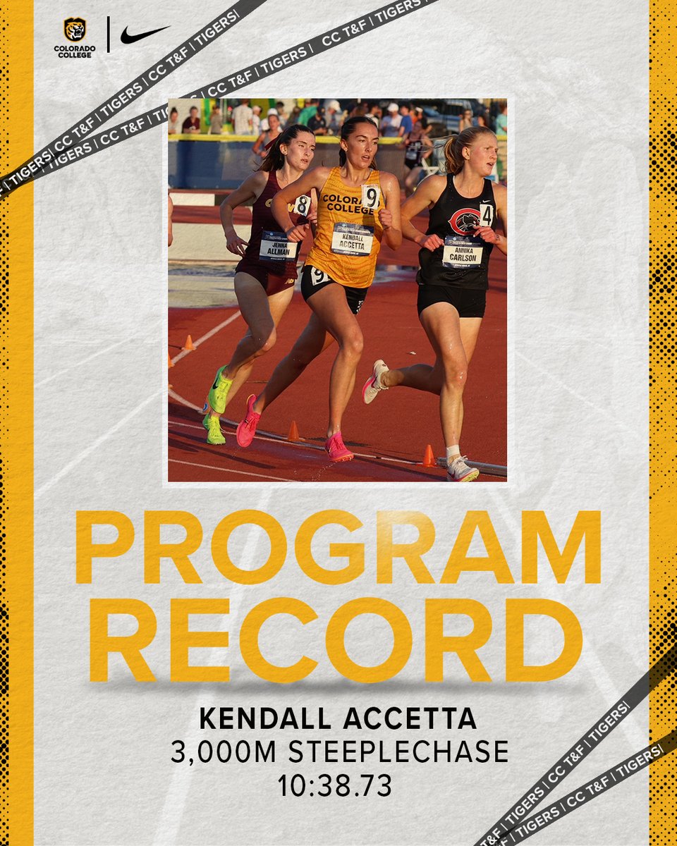 🚨 SCHOOL RECORD 🚨 Kendall Accetta set a school record in the women's 3,000-meter steeplechase tonight with a time of 10:38.73 en route to qualifying for the finals at the NCAA Division III Outdoor Track and Field Championships! #CCTigers