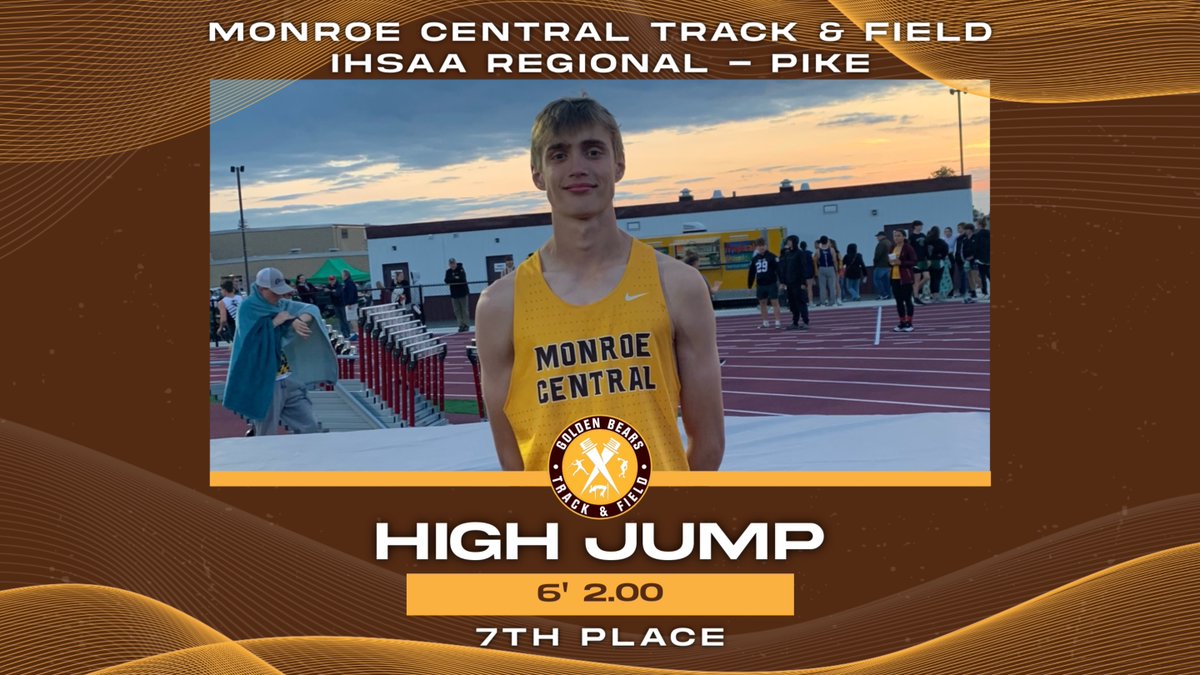 Monroe Central Golden Bears (@mcgoldenbears_) on Twitter photo Congratulations to Easton Foster for placing 7th in the High Jump at the IHSAA Pike Regional with a jump of 6' 2.00! Way to go!
#GoBears🐻 <a href="/MonroeCentralTF/">Monroe Central Track & Field</a> Congratulations to Easton Foster for placing 7th in the High Jump at the IHSAA Pike Regional with a jump of 6' 2.00! Way to go!
#GoBears🐻 <a href="/MonroeCentralTF/">Monroe Central Track & Field</a>