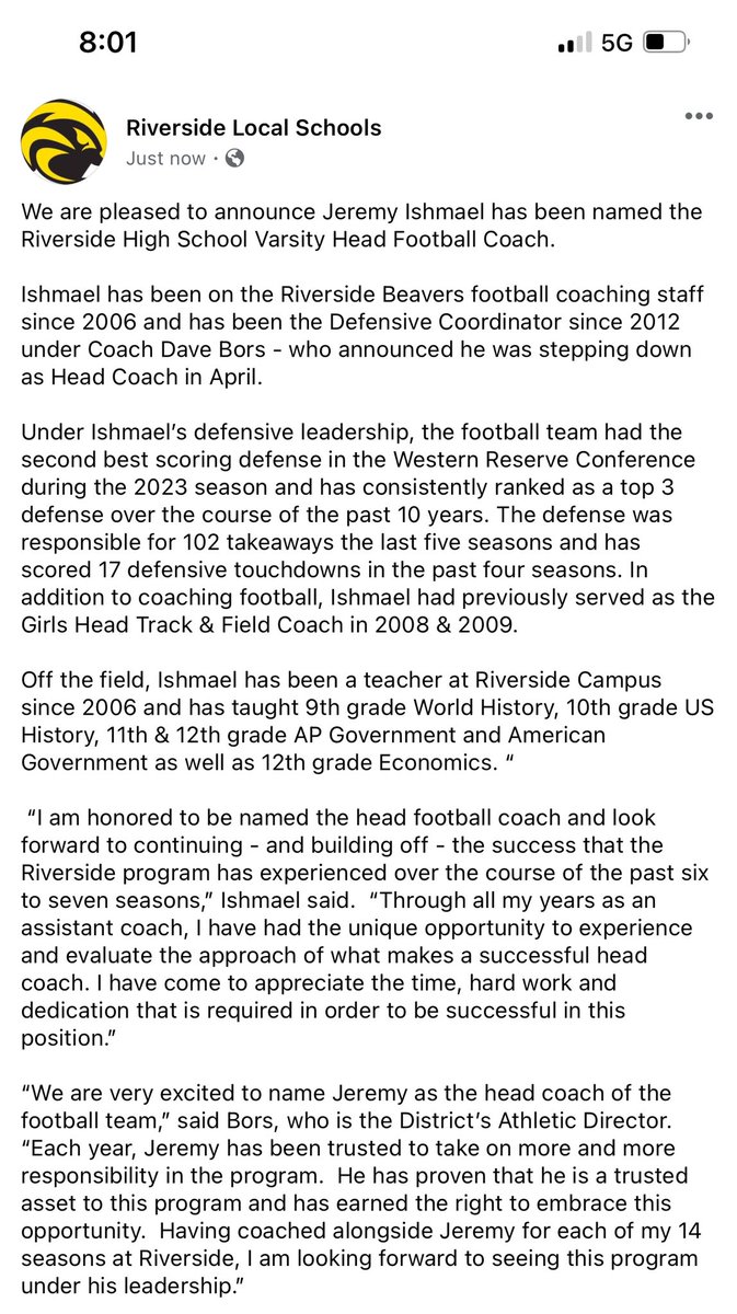 Riverside Schools (@rlsd_beavers) on Twitter photo Congratulations to Jeremy Ishmael, who was named the Head Coach of the <a href="/_RHSFootball/">Riverside Football</a> tonight!
More information below.
#WeAreRiverside Congratulations to Jeremy Ishmael, who was named the Head Coach of the <a href="/_RHSFootball/">Riverside Football</a> tonight!
More information below.
#WeAreRiverside