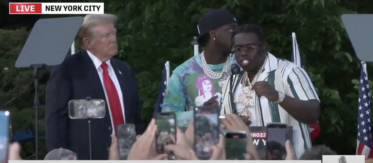 Trump ranted about crime in New York for most of this rally and then welcomed rapper Sheff G, who is facing time in prison after he shot at people in broad daylight and bragged about it on social media, on stage. nbcnewyork.com/news/local/cri…