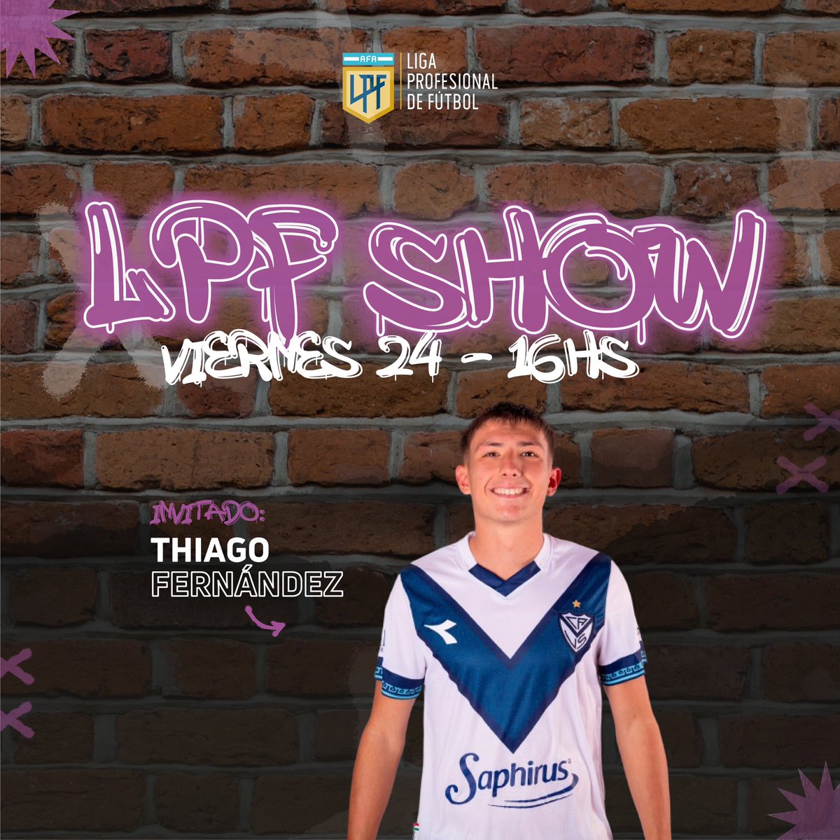 ¡Tarde de #LPFShow! Mañana a las 16.00 nos visita Thiago Fernández, jugador de @Velez. Te esperamos 🙌 📲 twitch.tv/ligaprofesional