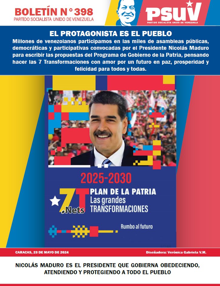 DESCARGUE | Edición Nº 398 del Boletín Informativo del PSUV: ¡El protagonista es el pueblo! goo.su/HWIn @NicolasMaduro @dcabellor @FidelVasquzPSUV