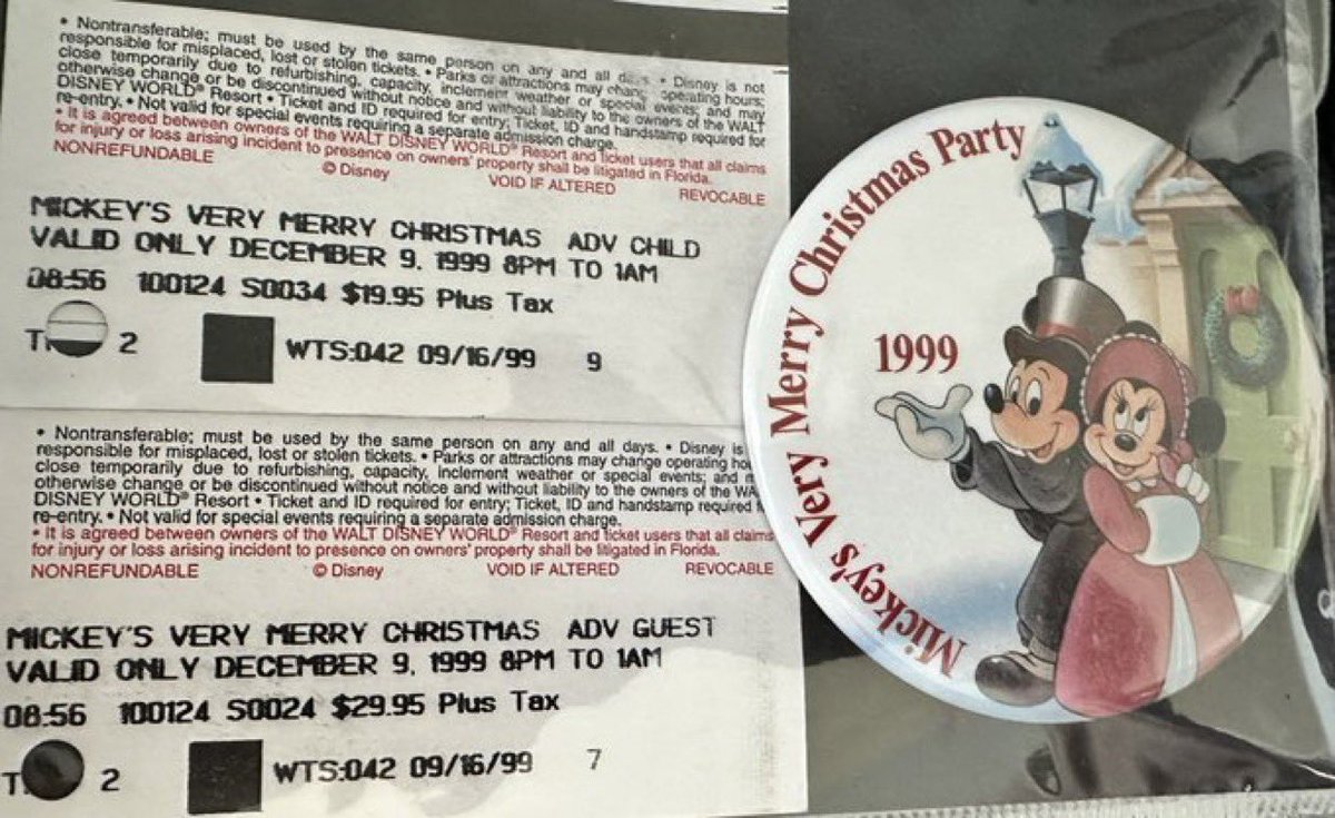 Can Disney provide a better guest experience? Yes they can! Here is proof. Look at what you got for the price of admission to the 1999 Very Merry Christmas Party. Adult ticket -$29.95 Child ticket - $19.95 5 hour party Free button pin Free event family photo mailed to your home.