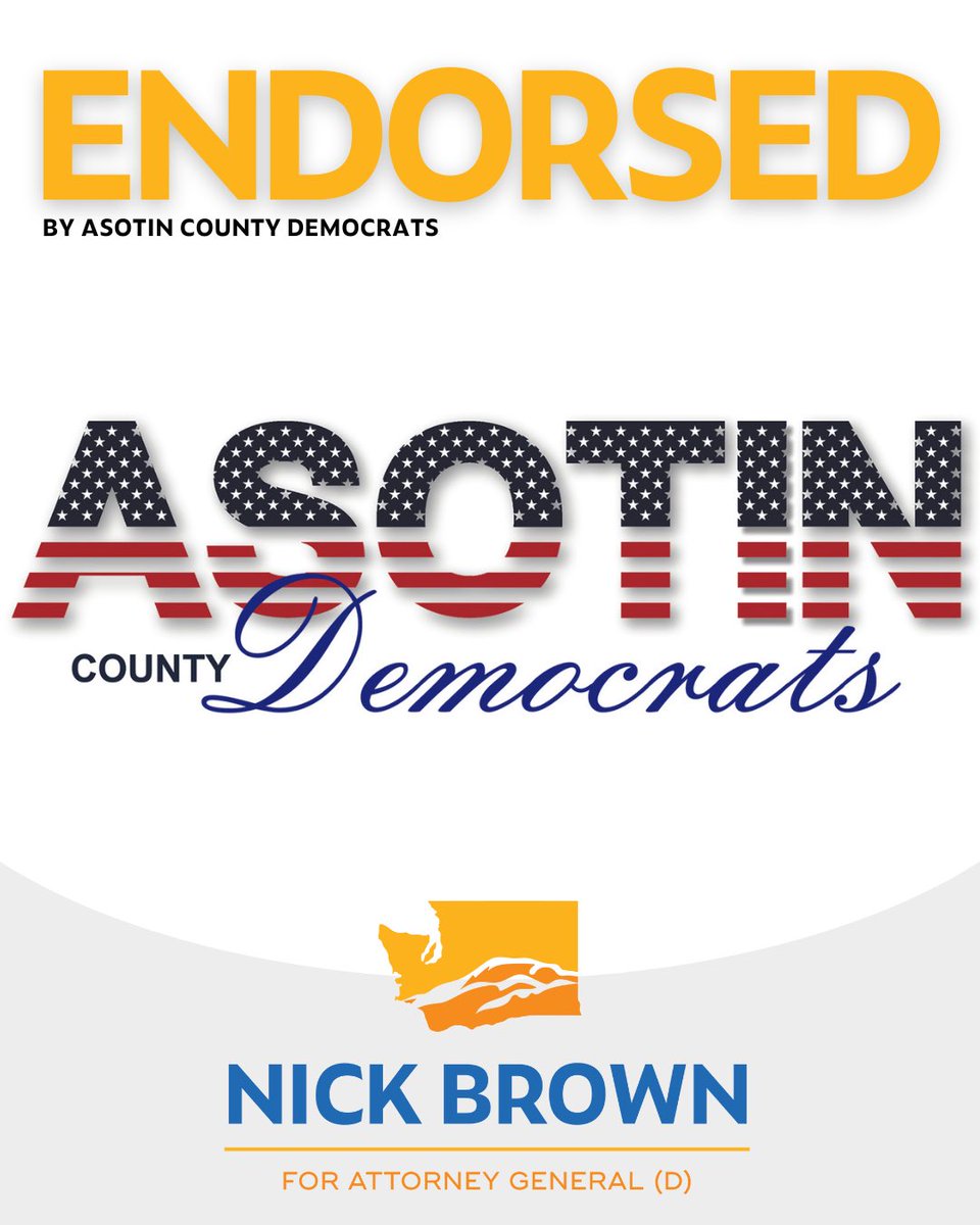 The Asotin County Democrats from the southeastern corner of Washington State have endorsed our campaign for Attorney General! Thank you for your support. Together, we’ll ensure justice and fairness reach every corner of our state. #NickBrownForAG #StrongerTogether
