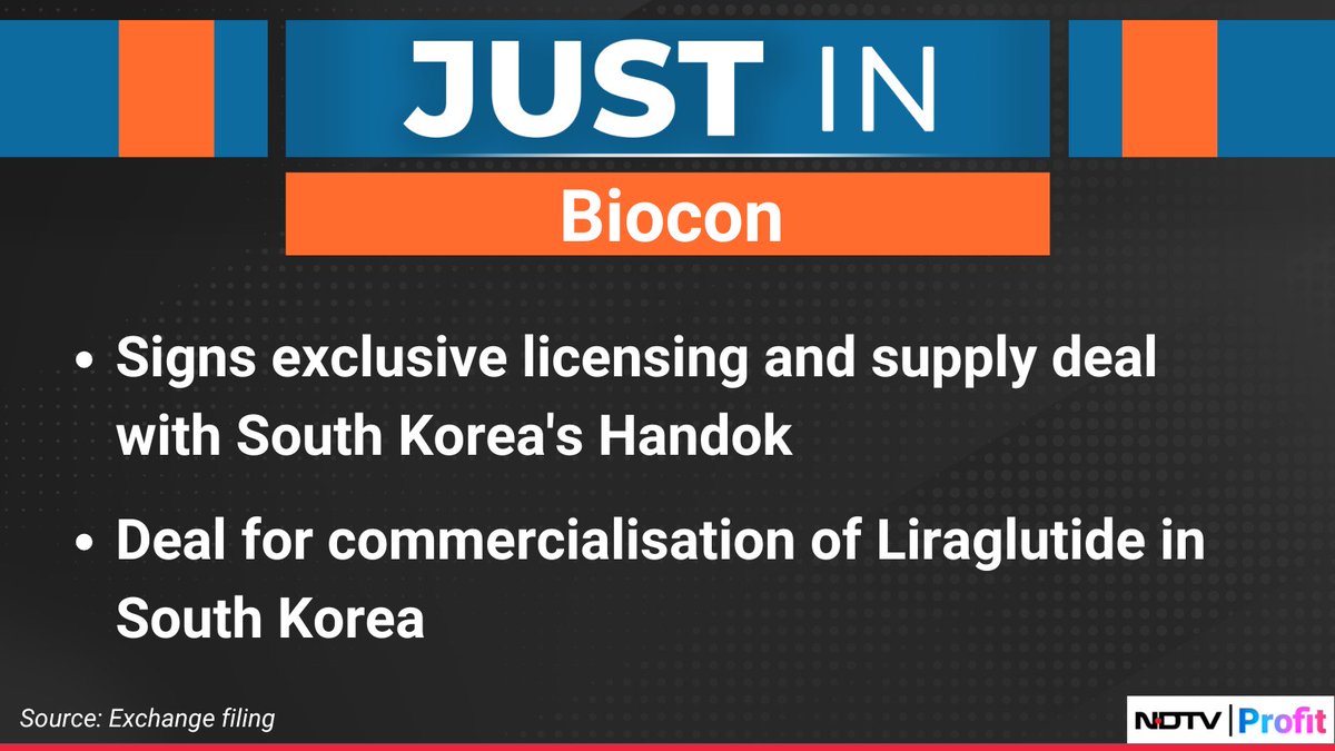 NDTVProfitAlpha's tweet photo. #Biocon signs exclusive licensing and supply deal with #SouthKorea's #Handok.
For the latest news and updates, visit: https://t.co/by4FF5oyu4 https://t.co/dzMOST6niG
