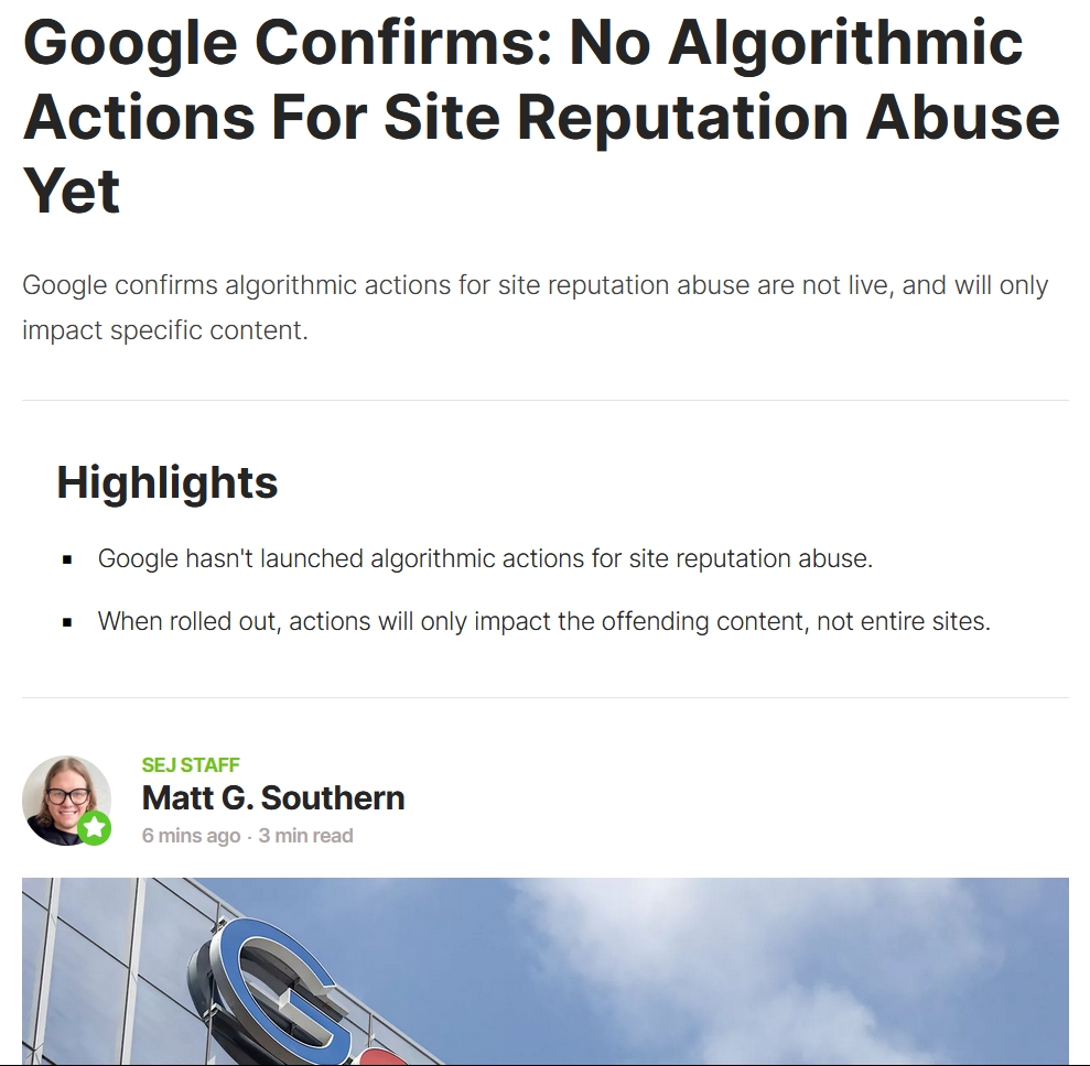 ytgrowthplanner's tweet photo. 🚨 Google Update: No algorithmic actions for site reputation abuse yet! 🚨

🔹 Actions will target specific content, not entire sites. 🔹 Maintain quality to stay safe when changes roll out.

Stay informed and keep your site clean! #SEO #GoogleUpdate #ContentQuality #Webmasters https://t.co/RrLKzIHxLj